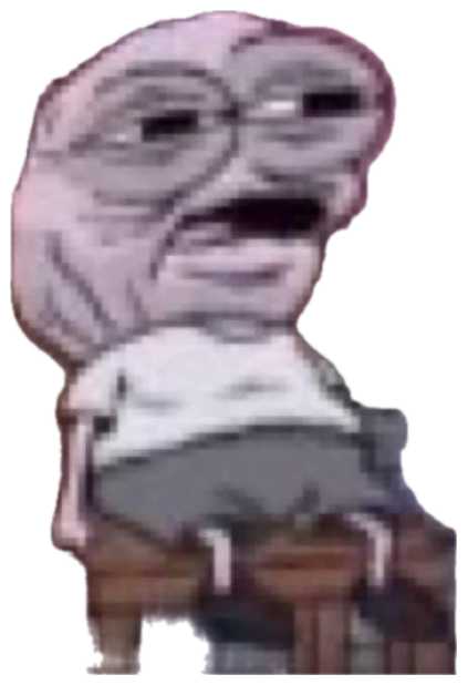Distorted low-res cartoon face slumped in a chair looking utterly drained sticker