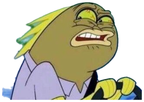 SpongeBob fish character with slicked-back blond hair and a condescending smirk in a suit sticker