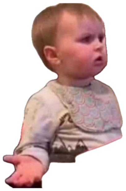 Toddler gesturing with an open hand and a confused, offended expression sticker