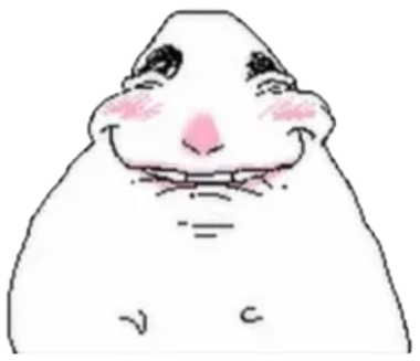 Nordic blob meme character with rosy blushing cheeks and a shy closed-eye smile sticker