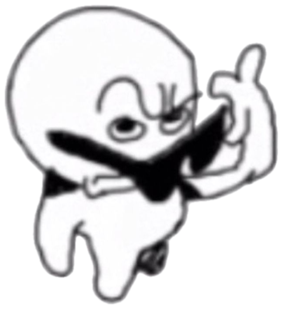 Rough black-and-white cartoon figure smirking and giving a cocky thumbs-up sticker