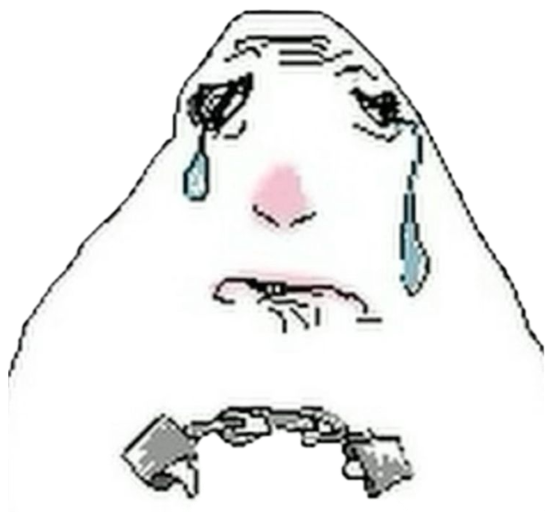 Simple crying meme face with tears rolling down, guns pointed at its own chin sticker
