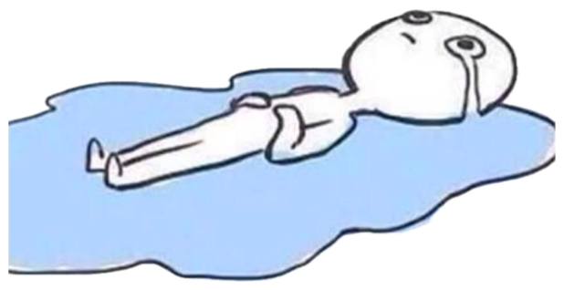 Simple cartoon figure lying face-up in a puddle of their own tears, completely over it sticker