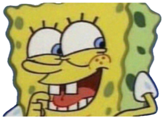 SpongeBob squinting with a sly conniving grin, plotting something devious sticker