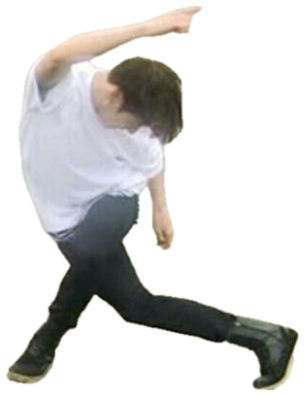 Person on a beach bent over dramatically pointing off-frame, captioned 'the exit is that way' sticker