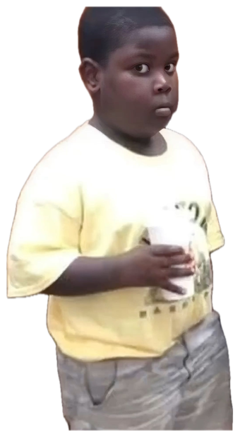 Kid clutching a drink cup, frozen mid-sip with a wide caught-in-the-act stare sticker