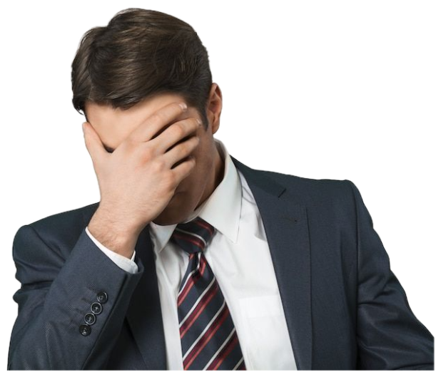Businessman in a suit and tie covering his face with his hand in exasperation sticker