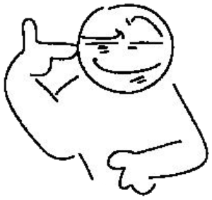 Crude doodle guy winking and pointing at his own head with a smug grin sticker