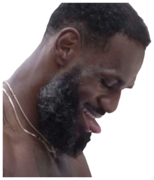 Bearded basketball player looking down and laughing to himself mid-game sticker