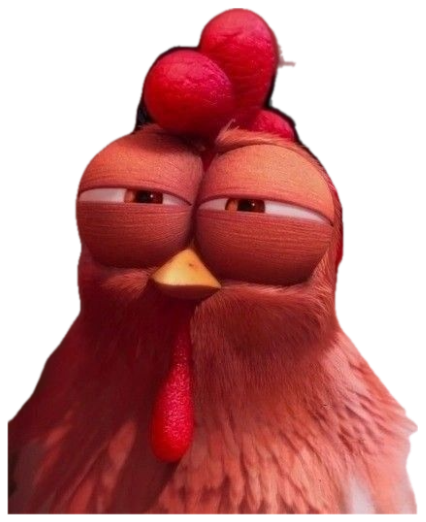Animated red rooster with heavy half-lidded eyes looking utterly done sticker