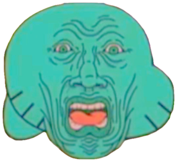 Distorted deep-fried cartoon face screaming with bulging, wrinkled features sticker