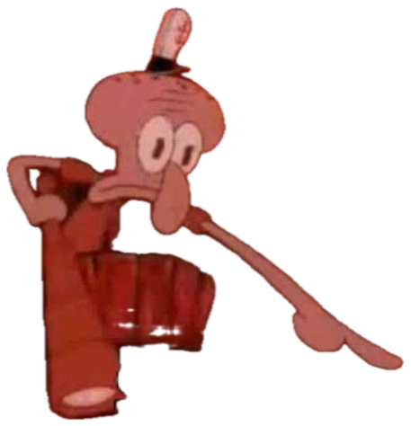 Squidward pointing flatly with the word 'SLUR' captioned in a red-tinted scene sticker