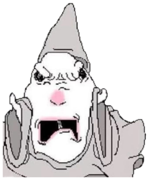 Gnome troll meme character raging in a wheelchair, captioned 'Sybau' with a broken heart sticker