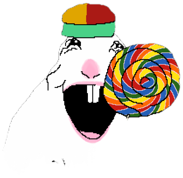 Wojak with a propeller beanie screaming with joy while holding a giant rainbow lollipop sticker