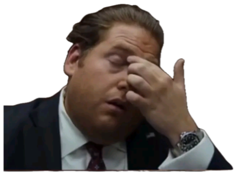 Man in a suit pinching the bridge of his nose in exhausted disbelief sticker