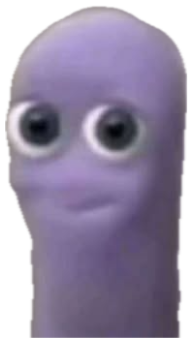 Little purple blob creature with googly eyes staring blankly at the camera sticker
