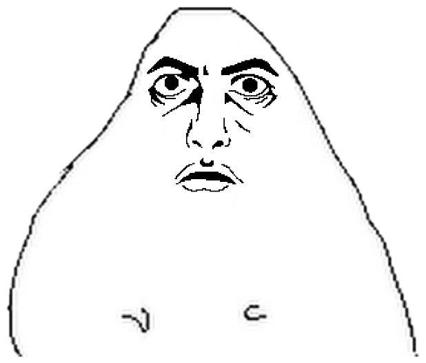 Blob-shaped meme face with heavy angry brows and a flat, done-with-it stare sticker