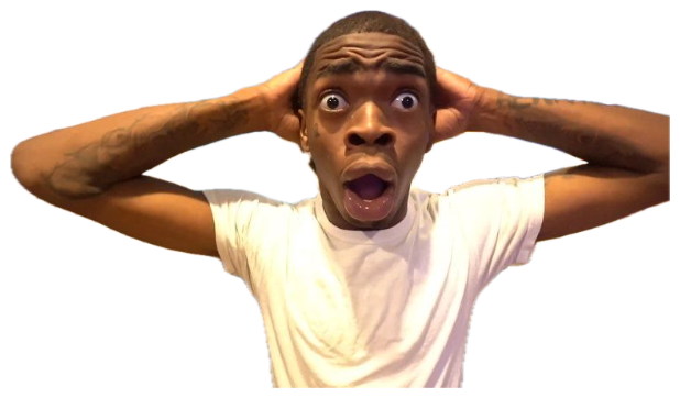 Guy in white tee grabbing his head with wide eyes and open mouth in total shock sticker