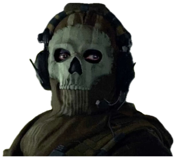 Call of Duty's Ghost in his skull mask staring blankly from inside a vehicle sticker
