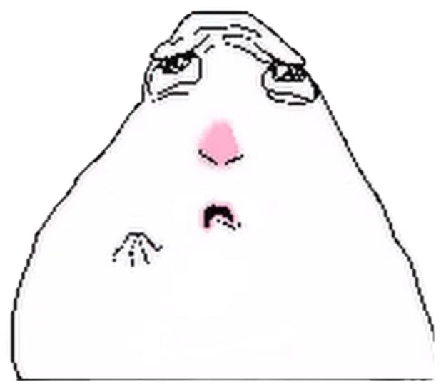 Crude white blob creature squinting down with a tiny unimpressed frown sticker