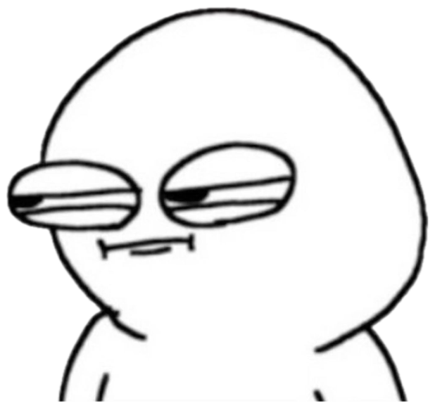 Crude doodle figure with heavy-lidded eyes giving a dead, done stare sticker