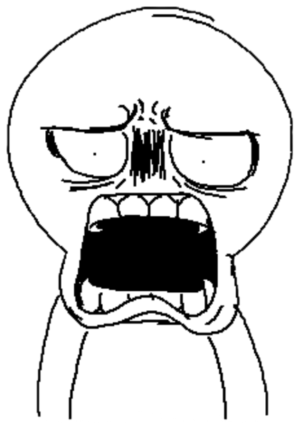 Rage-face cartoon character screaming with furrowed brows and a speech bubble containing just '...' sticker