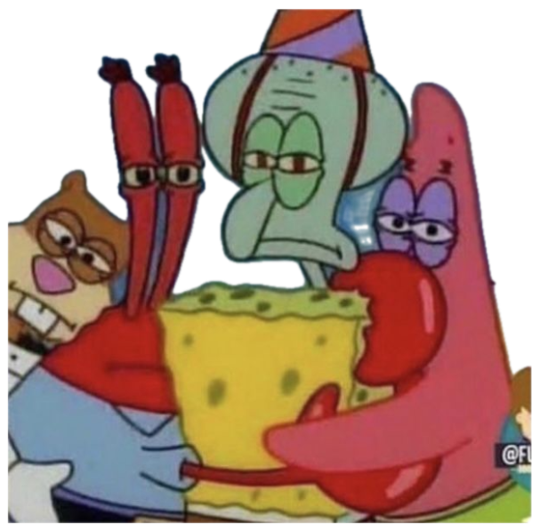 SpongeBob characters crowded together with half-lidded, deeply unimpressed eyes sticker