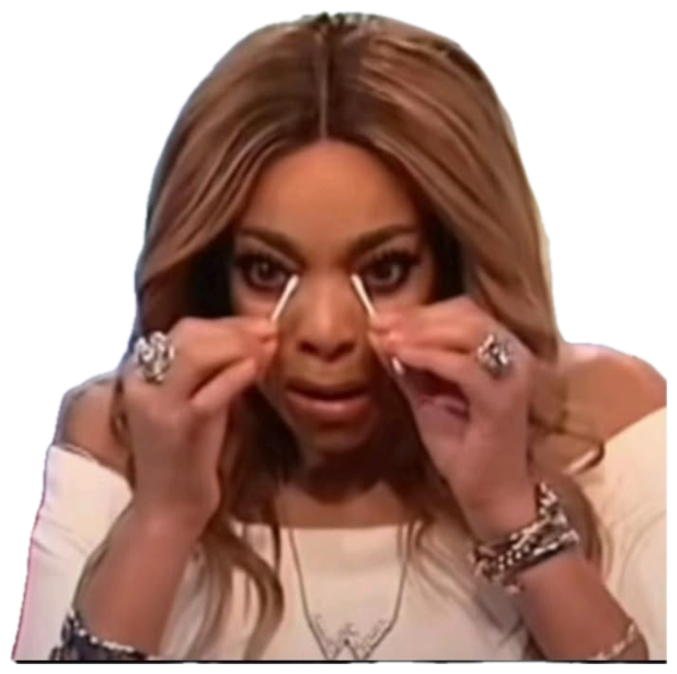 Wendy Williams pulling at her eyelashes on air, fighting back tears on live TV sticker