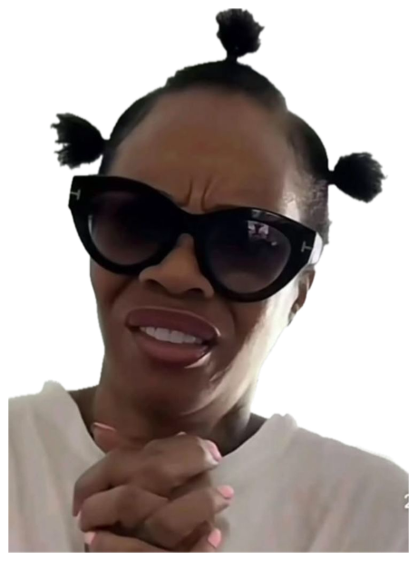 Woman in sunglasses with puff buns and clenched hands looking like she's desperately hoping for something sticker
