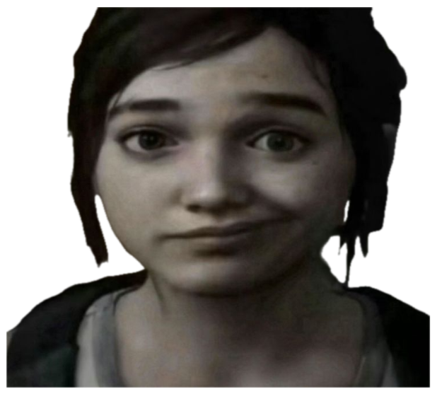Ellie from The Last of Us giving a knowing, slightly smug half-smile sticker