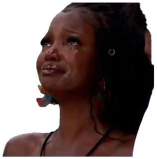 Young woman on a dark stage with tears streaming down her face sticker