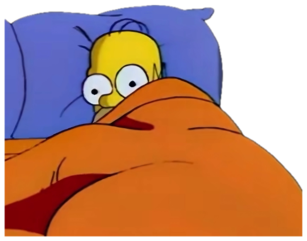 Homer Simpson wide awake in bed, peeking terrified over the blanket sticker