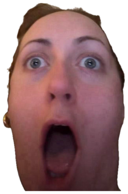 Woman's face filling the frame with enormous wide eyes and a jaw-dropped open mouth in total shock sticker