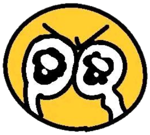 Cursed hand-drawn emoji with angry teary eyes and its own limbs falling off sticker