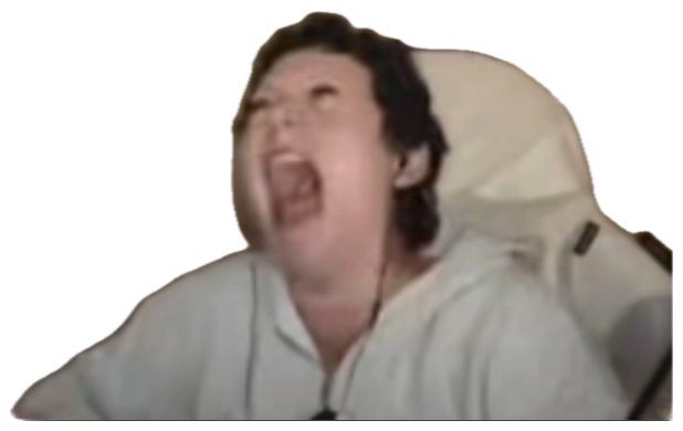 Person in a gaming chair throwing their head back, shrieking with laughter sticker