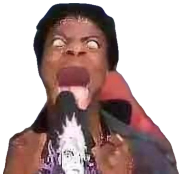 Man screaming with wide eyes and mouth agape while a game progress bar tracks damage sticker