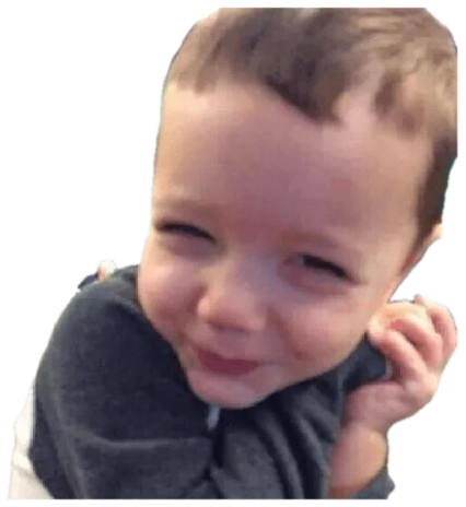 Baby boy with a squinting smirk giving major side-eye energy straight to camera sticker