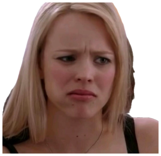 Regina George with furrowed brows and a quivering lip, visibly not impressed sticker