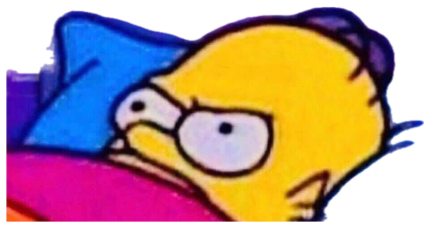 Homer Simpson lying in bed peeking out with a grumpy, suspicious side-eye sticker