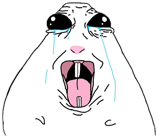 Cartoon polar bear sobbing and screaming with its mouth wide open against an explosion background sticker