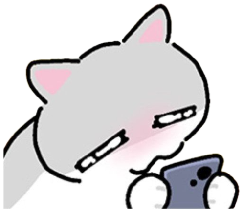 Cartoon cat scrolling its phone surrounded by floating pink hearts sticker