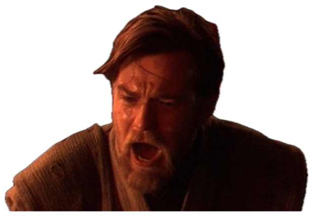 Obi-Wan Kenobi shouting in anguish against a wall of lava sticker