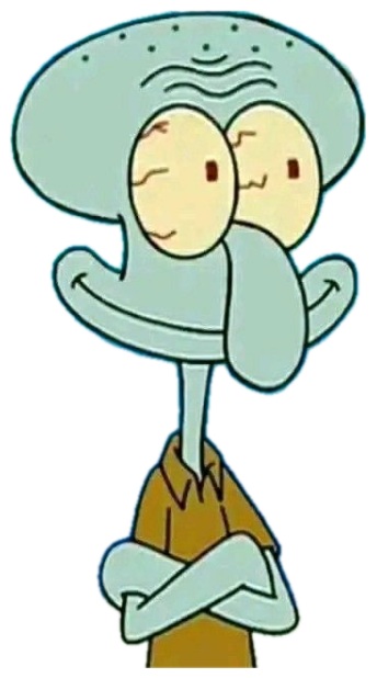 Squidward with arms crossed wearing a sly smirk and half-closed eyes sticker