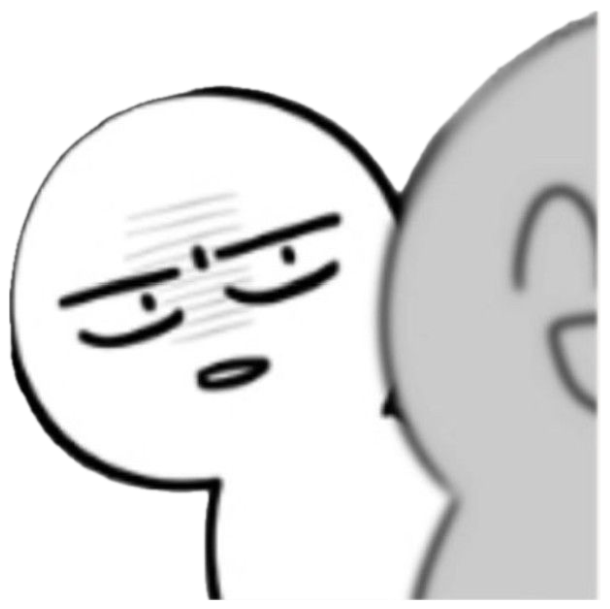 Black-and-white cartoon face with droopy half-lidded eyes giving a done, unimpressed look sticker