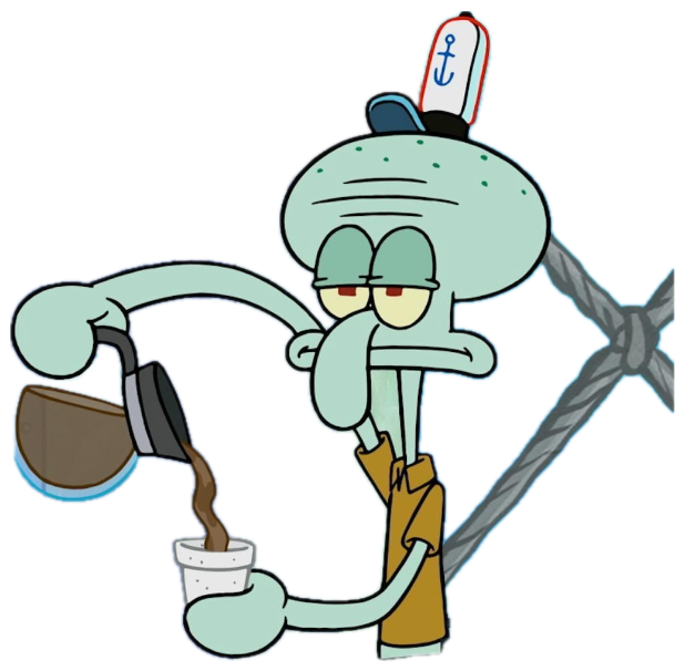 Squidward pouring coffee with total dead-eyed disdain for existence sticker