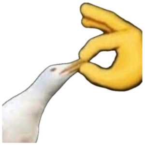 A cartoon hand pinching a seagull's beak shut, captioned 'shut' sticker