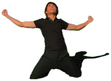 Man on his knees in the middle of a green field, fists up, screaming in triumph sticker