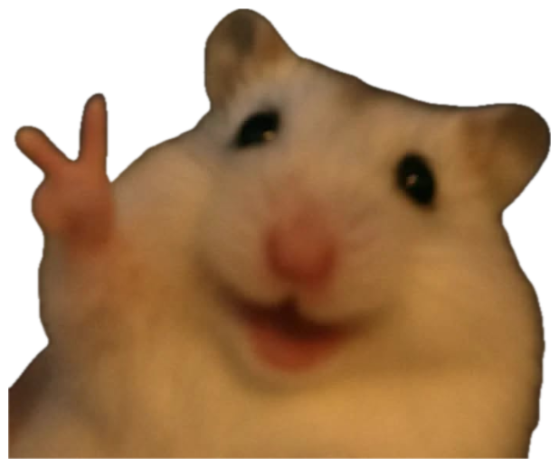 Fluffy white hamster flashing a peace sign and beaming with a big happy smile sticker