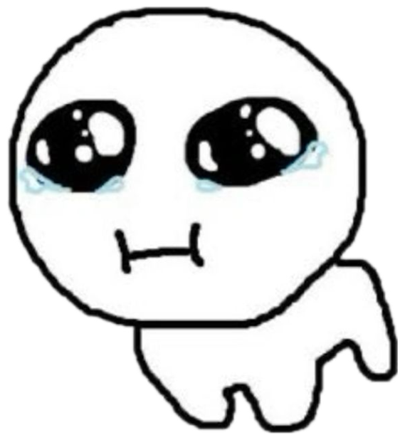 Cute cartoon blob creature vibrating with bottled-up excitement, tears in its big eyes sticker