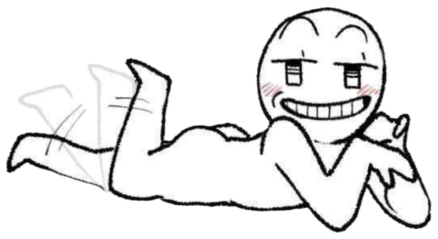 Stick figure lying down with a big grin and blushing cheeks, looking very pleased with itself sticker